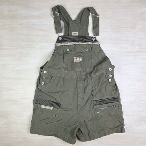 Vintage BUM Equipment Shortalls Womens Size XL Green 90s Y2K Bib Overalls Shorts - Picture 1 of 11